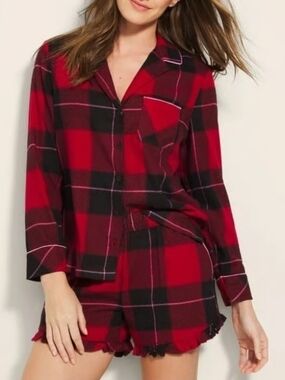 Soma Red & Black Plaid Button-Up Pajama Set Size M